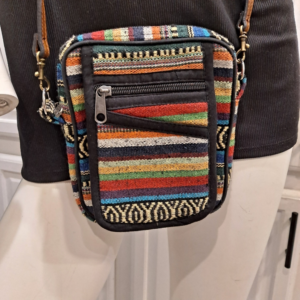 Multicolor Striped Embroidered Crossbody Bag